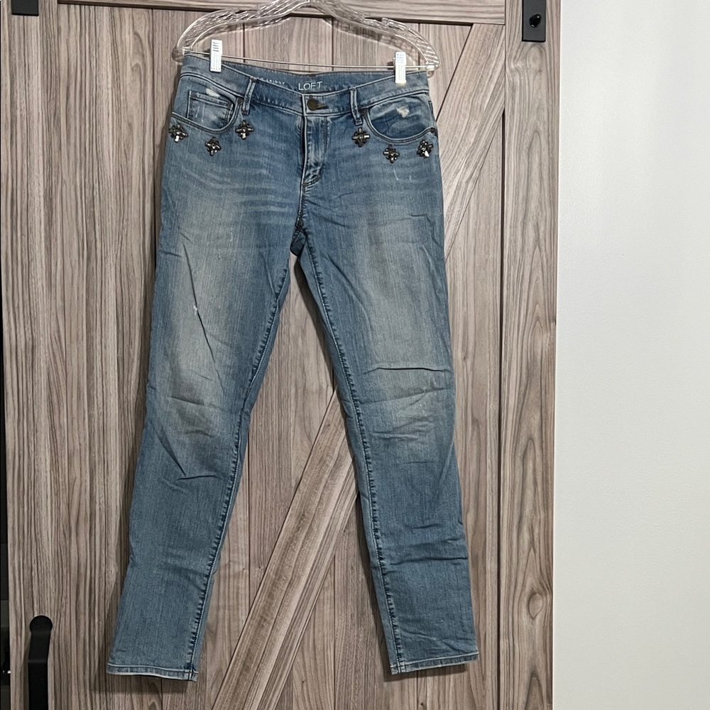 LOFT Women's Light Blue Skinny Jeans with Gem Accents